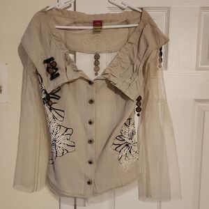 SAVE THE QUEEN Stylish Beige With Sheer Back And Sleves Women's Top